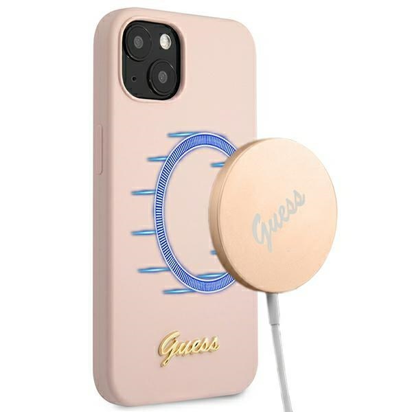 Guess GUHMP13MLSLMGLP iPhone 13 6.1" heleroosa/heleroosa hardcase Silikoonist Script Gold Logo Magsafe