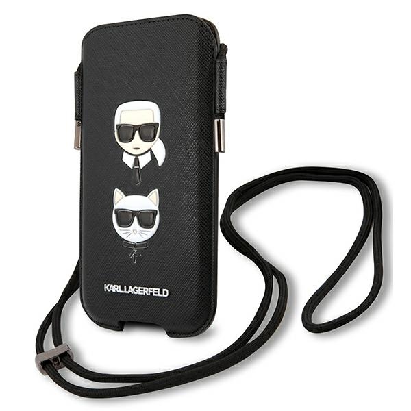 Karl Lagerfeld Saffiano Ikonik Karl&Choupette Head 6.1'' käekott - must