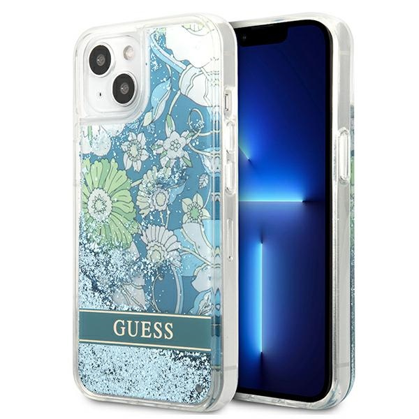 Guess GUHCP13MLFLSN iPhone 13 6.1" roheline/roheline kõvakaaneline Flower Liquid Glitter
