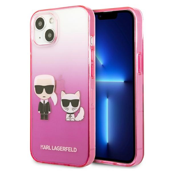 Karl Lagerfeld Gradient Ikonik Karl&Choupette ümbris iPhone 13 mini jaoks - roosa