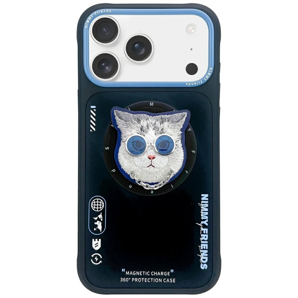 Nimmy Glasses Cool Cat MagSafe Ümbris jaoks iPhone 17 Pro Max - Must and Sinine