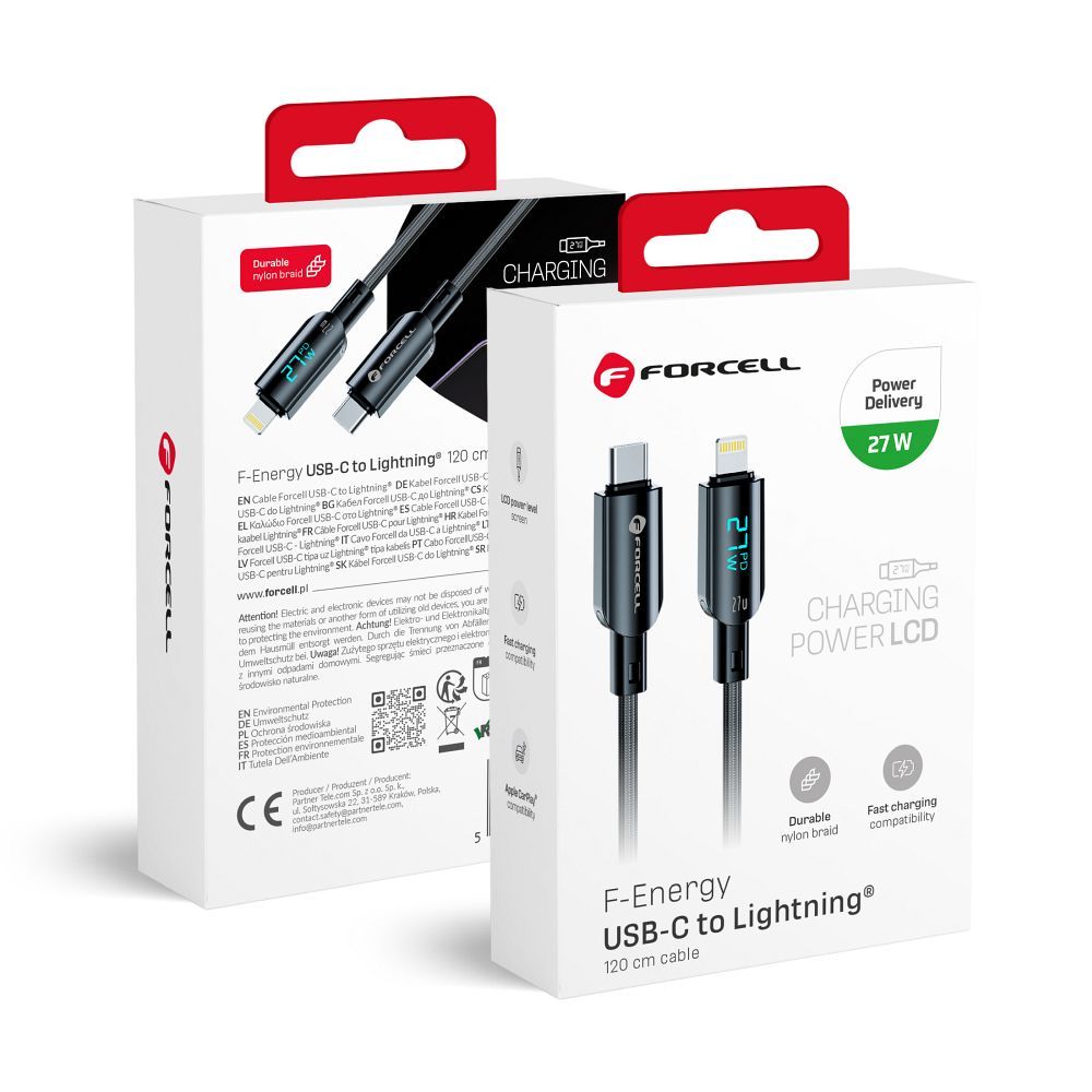 Kaabel USB C to Lightning Forcell F-Energy PD 3A 27W Digital 1,2 m C276 must