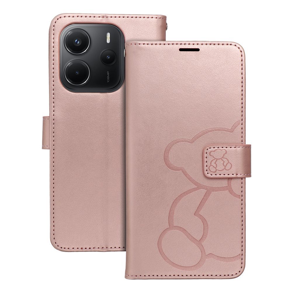 MEZZO Book ümbris jaoks XIAOMI Redmi Note 14 4G (GLOBAL - 164,84mm x 78,15mm x 8,16mm) teddy bear rose kuldne