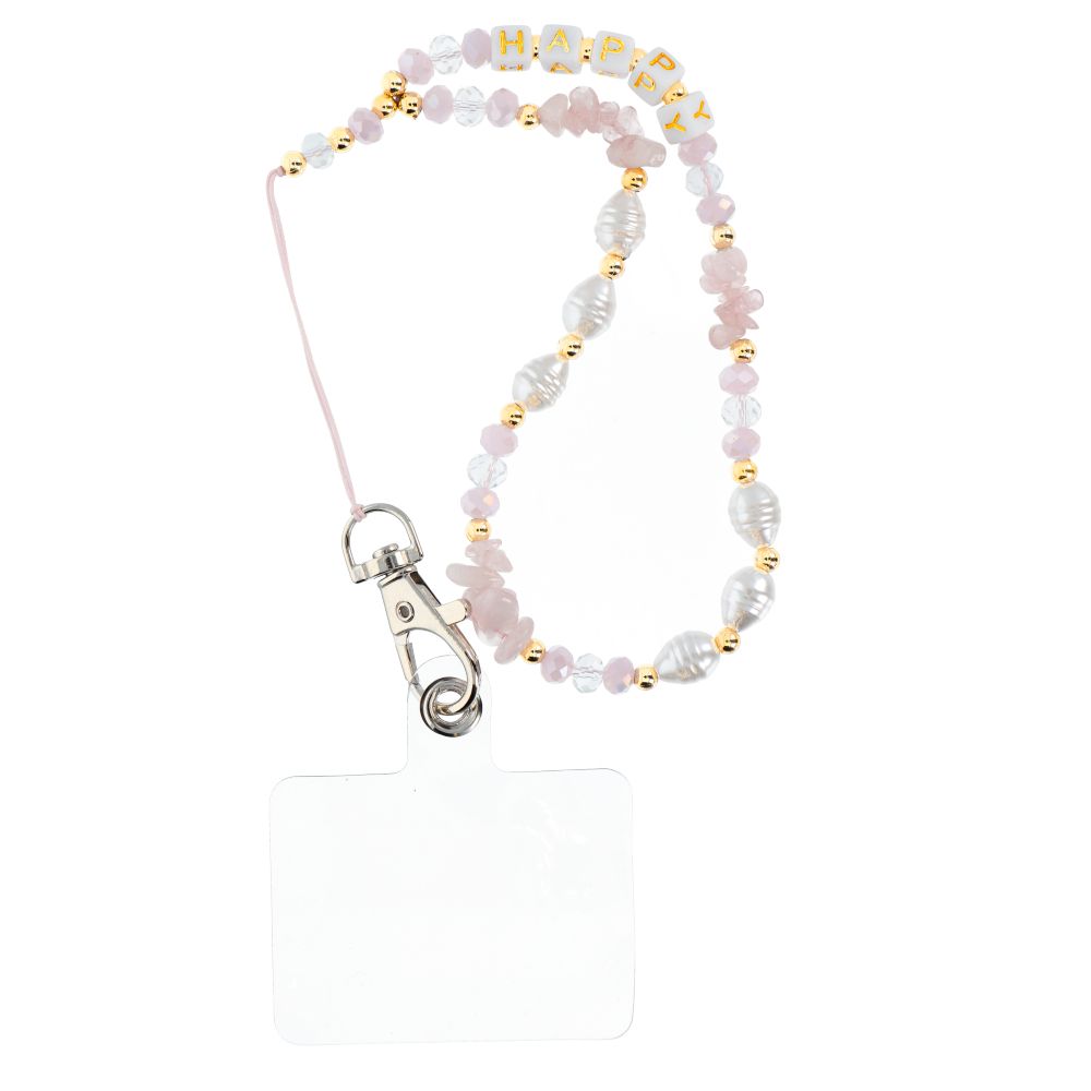 HAPPY Phone lanyard, Phone pendant / cord length 44cm (22cm in the loop) / on hand - lite roosa