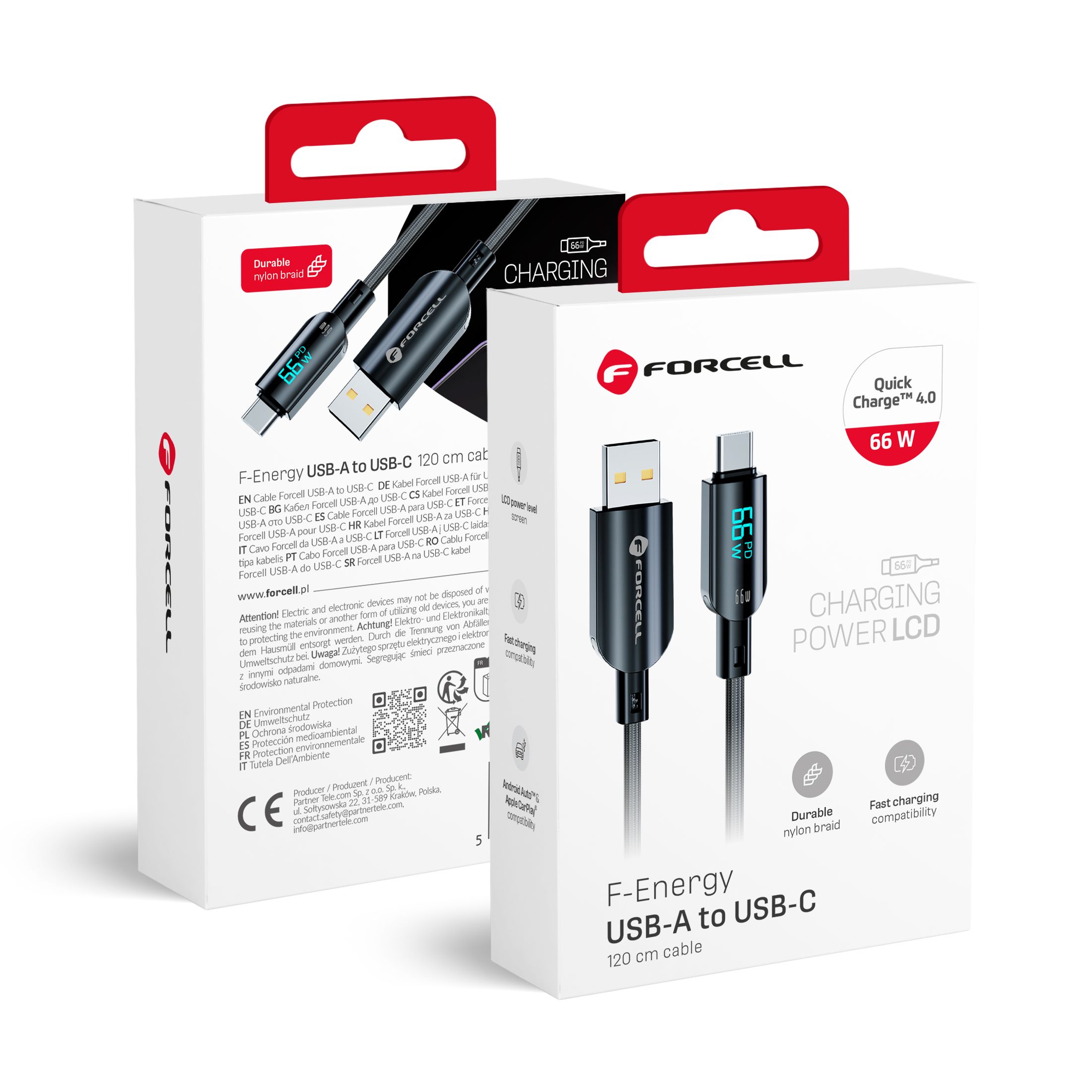 Kaabel USB A to USB C Forcell F-Energy QC4.0 PD 3A 66W Digital 1,2 m C272 must