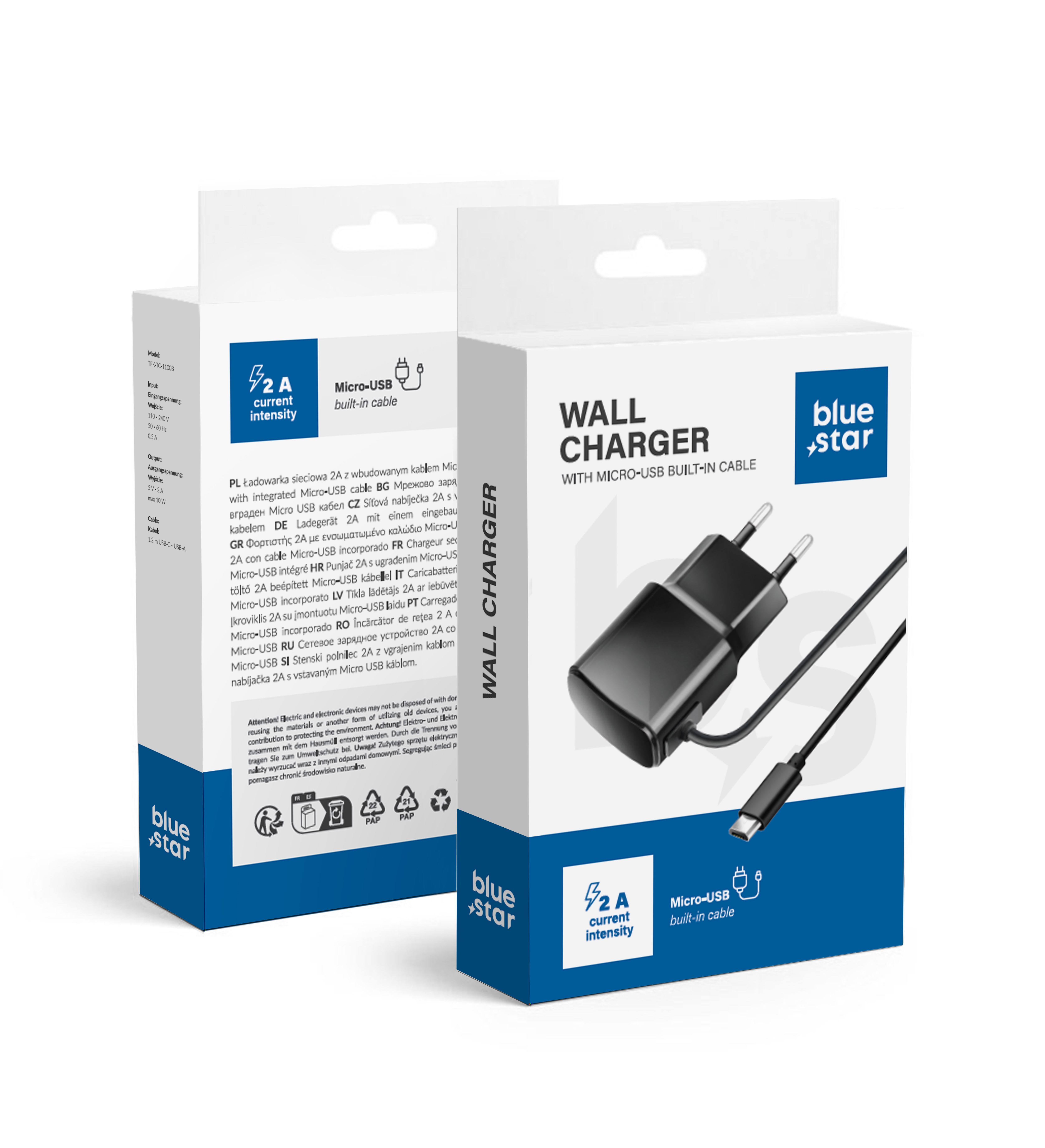 Phone charger sinine Star 2A 10W with cable Micro USB TFK-TC-1100B must