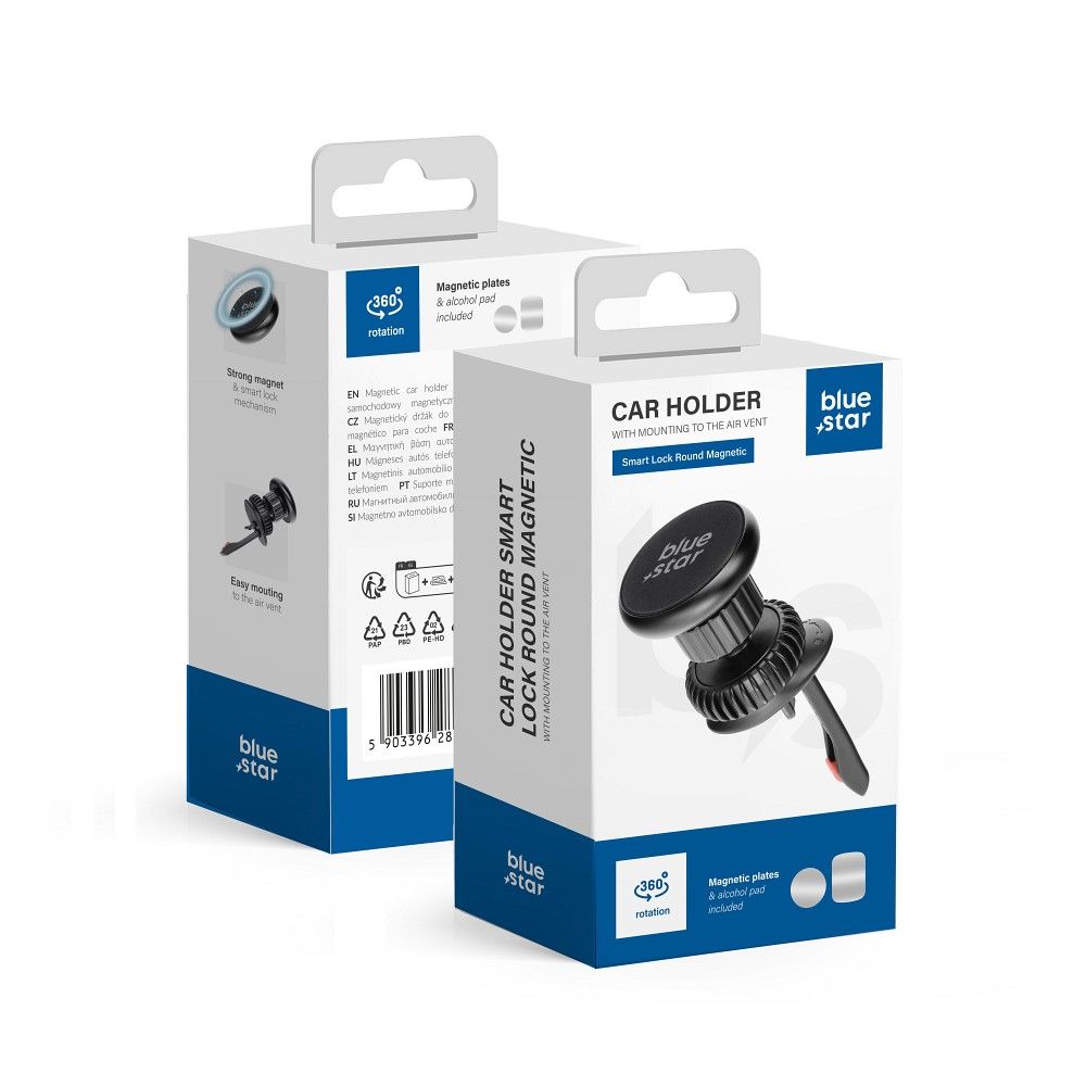 Magnetic car phone hoidja Sinine Star Smart Lock Round air vent must