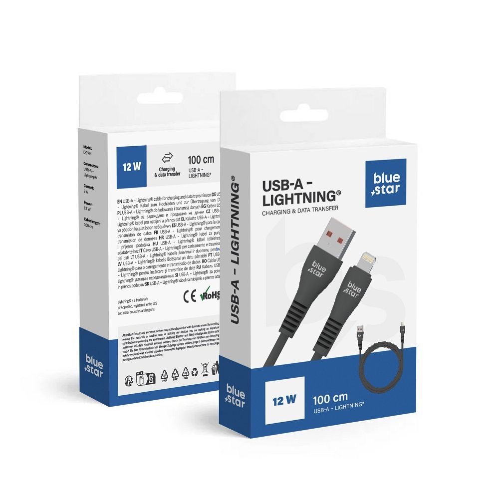 Kaabel USB A to Lightning Sinine Star 2A 12W 1 m DC99I must