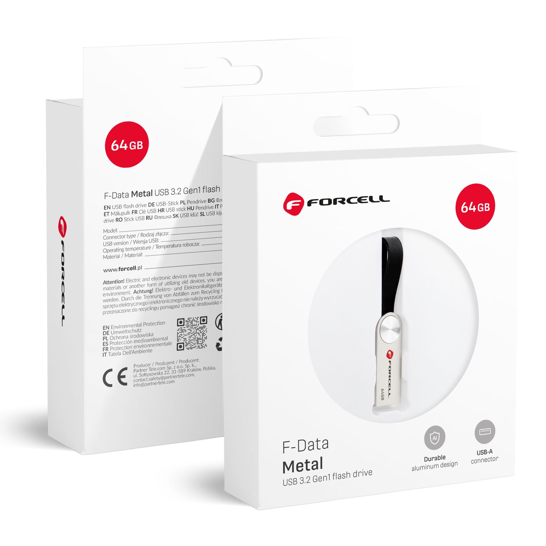 Pendrive 64GB USB 3.2 Gen 1 (USB A) Forcell F-Data Metal hõbedane