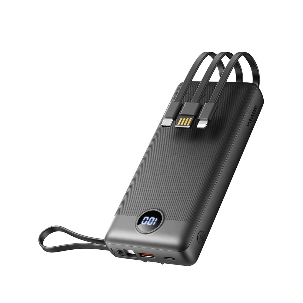 Powerbank Veger C20 (W2047 / W2059) 20000 mAh with built-in Micro-USB cables / Type C / Lightning must