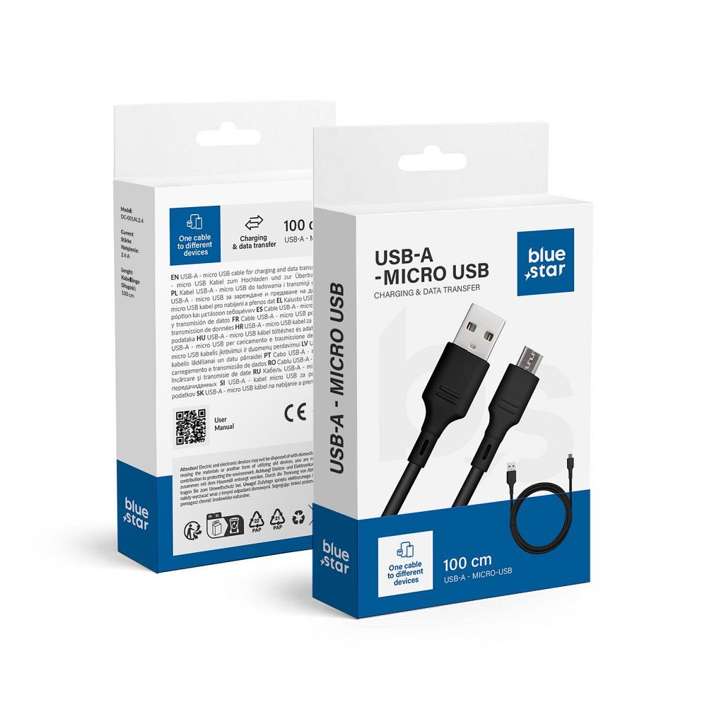 Kaabel USB A to Micro USB sinine Star 2A 1 m DC-001AM2.0 must
