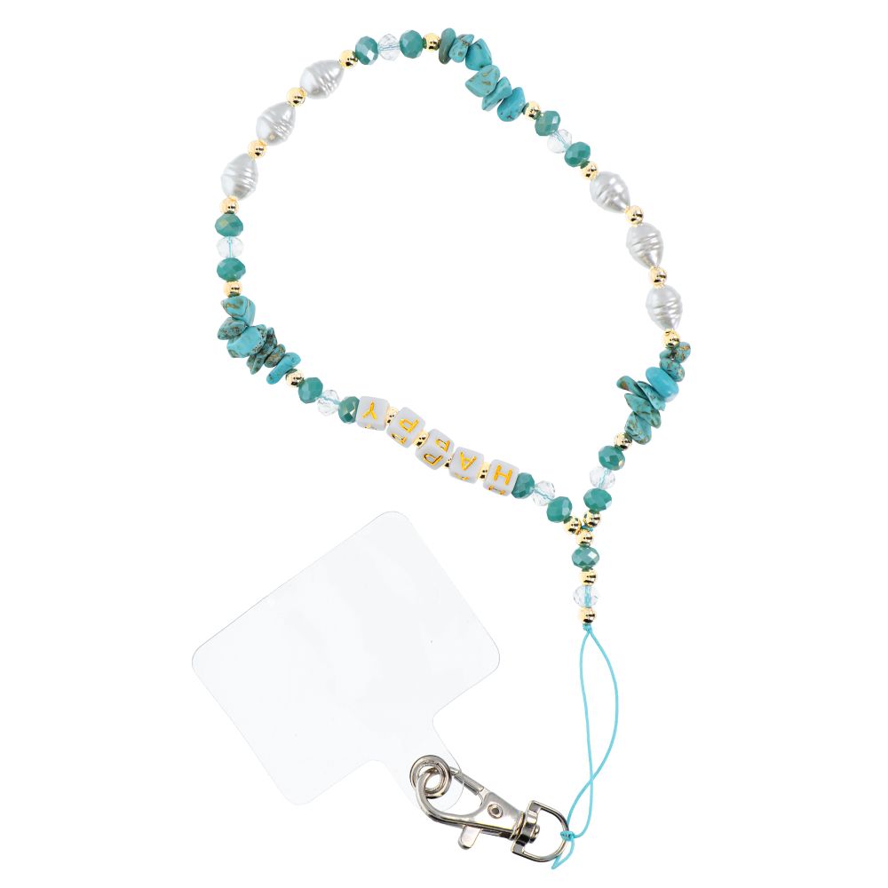 HAPPY Phone lanyard, Phone pendant / cord length 44cm (22cm in the loop) / on hand - lite sinine
