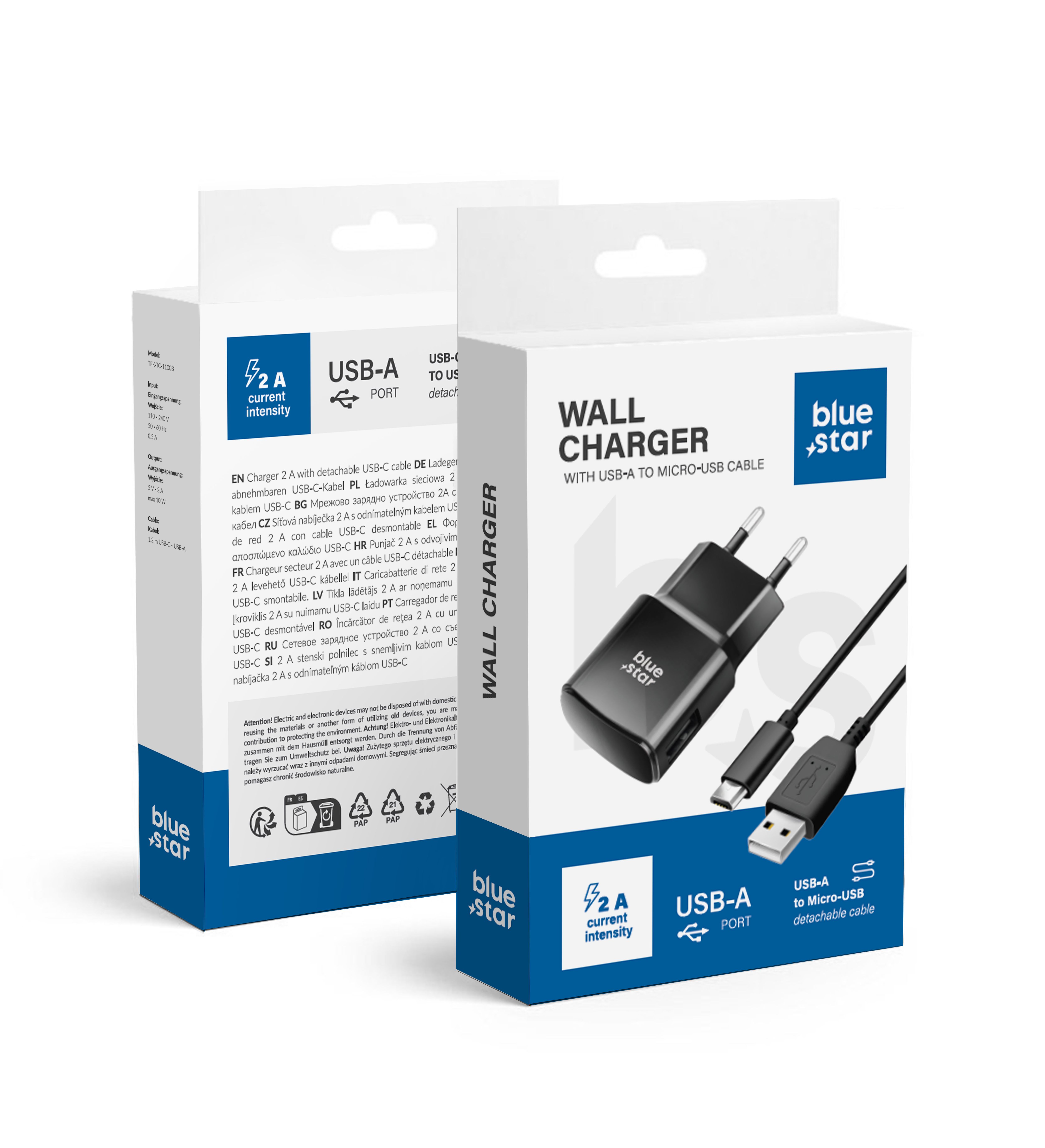 Phone charger sinine Star USB A 2A 10W + cable USB A to Micro USB TFK-TC-1100B must