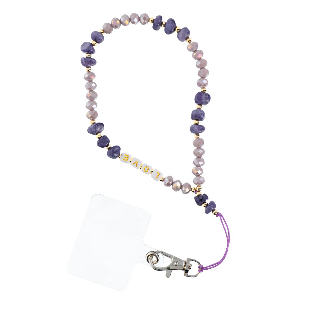 LOVE Phone lanyard, Phone pendant / cord length 44cm (22cm in the loop) / on hand - lilla