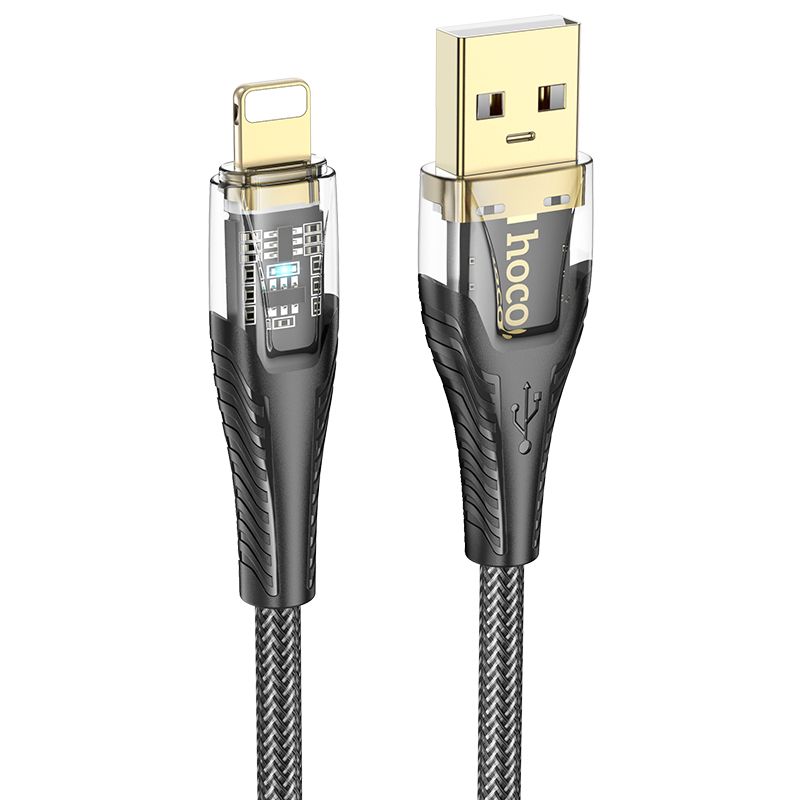 Kaabel USB A to Lightning Hoco 2,4A 1,2 m U121 must läbipaistev