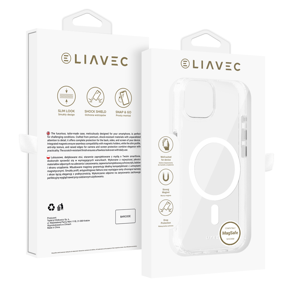 Liavec Glossy Magsafe Clear Ümbris do Iphone 13/14 valge
