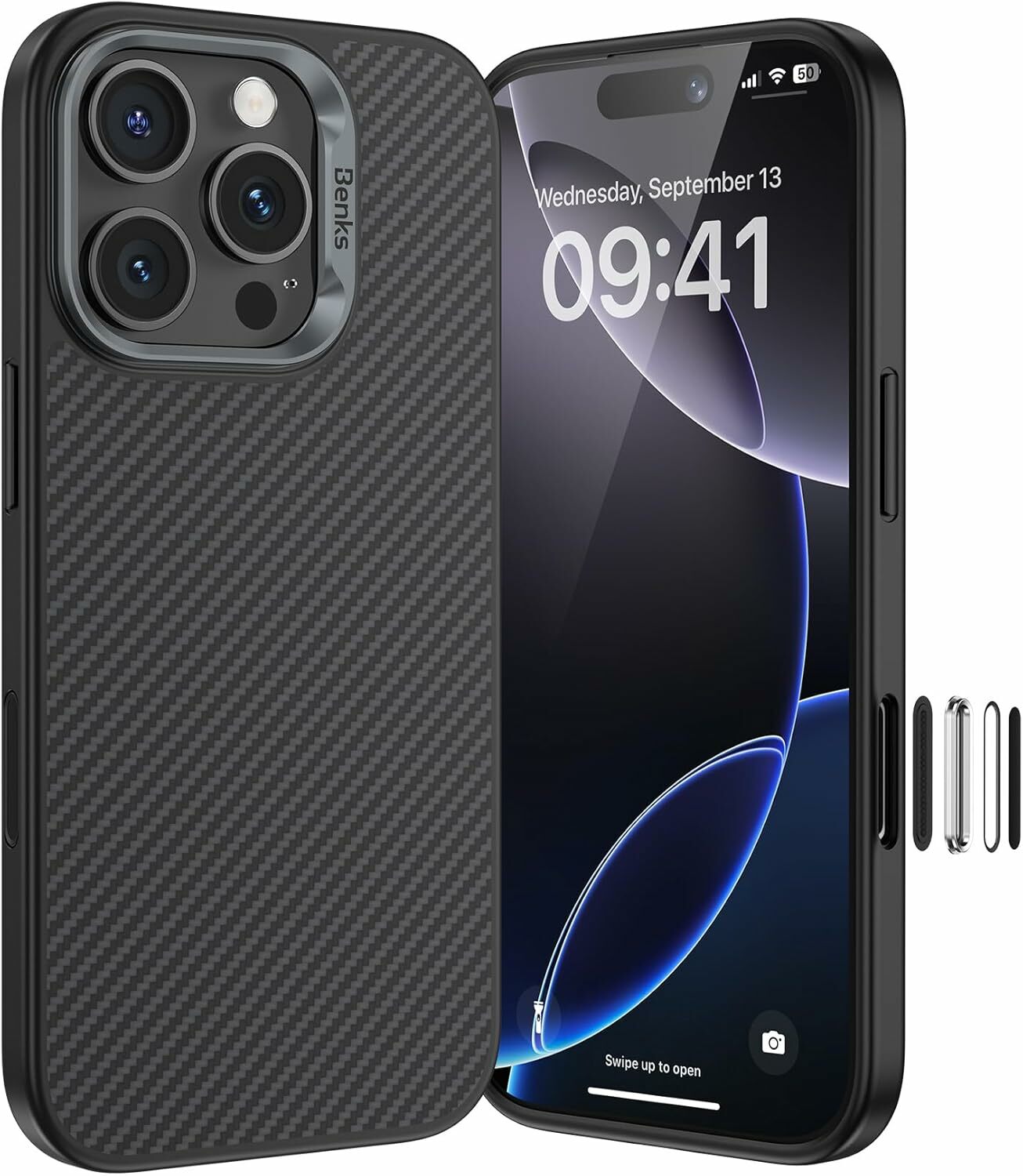 Benks Magnetic Armor Pro Kevlar Ümbris Metal Frame 600D (D065) jaoks Iphone 16 Pro must (Camera Control Button)