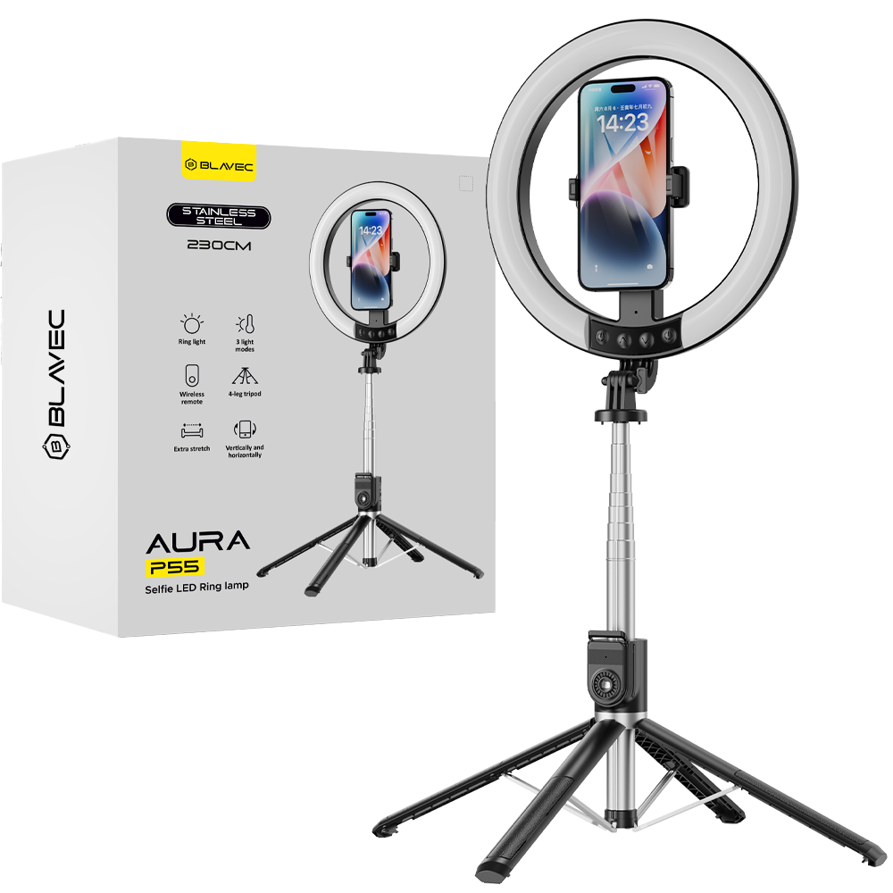 Blavec Selfie Ring lamp Aura LED Ring P-55 25cm tripod + remote control + 2,3 metres (RLP55-TRB23) must