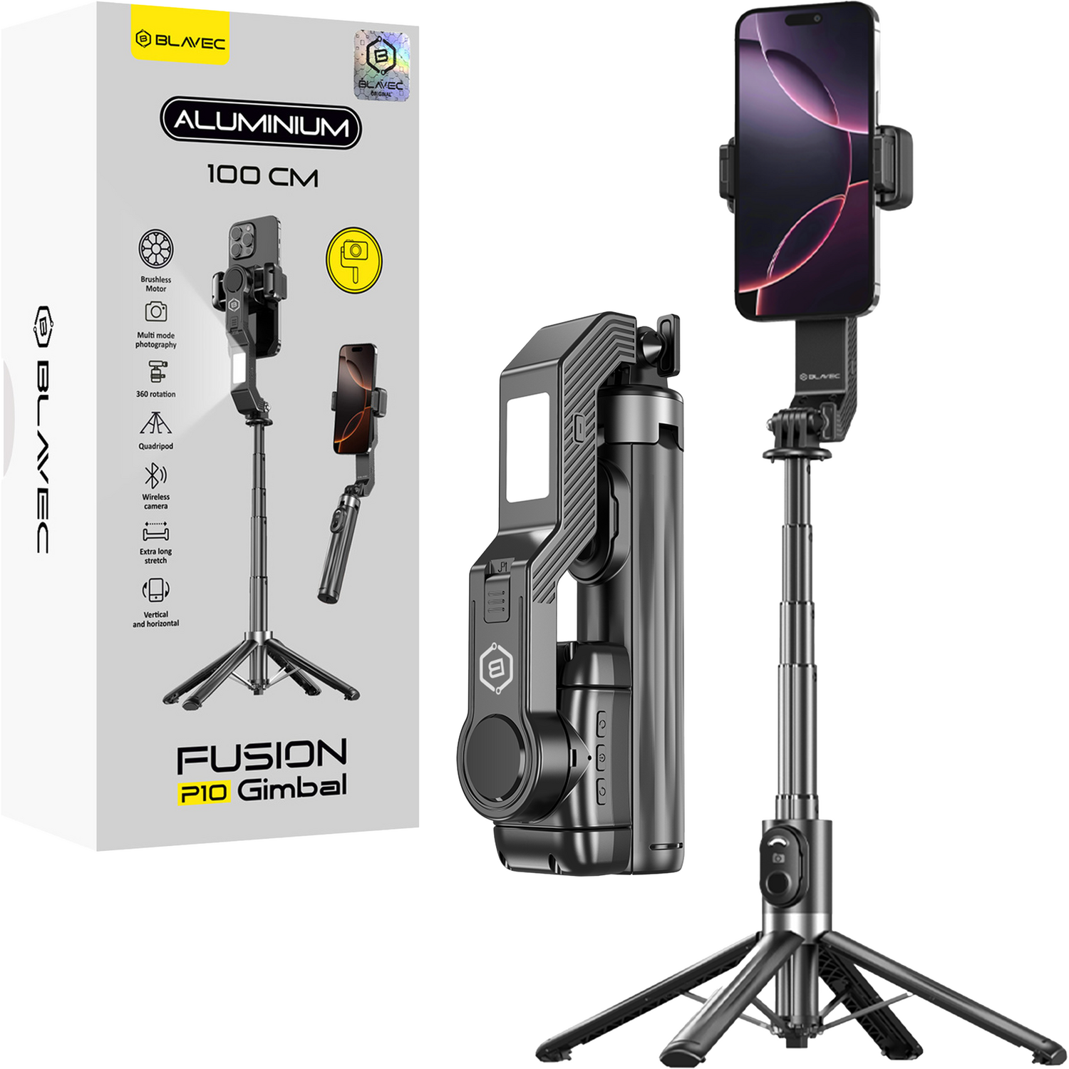 Blavec Selfie Stick Aluminium Fusion P-10 Gimbal tripod + remote control 1 metre (SSFP10G-TRB10) must