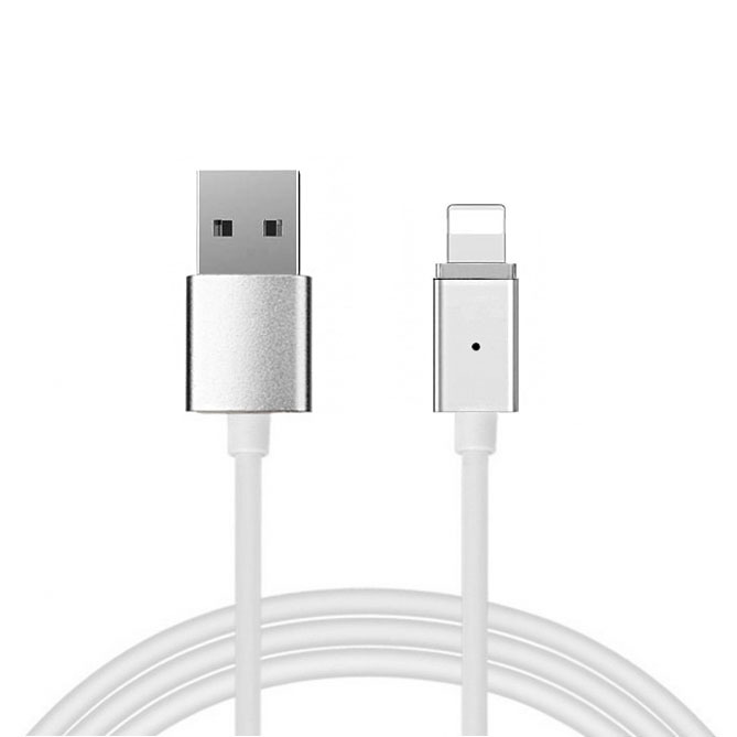 Магнитный кабель тип 1 - USB на Lightning - со съёмным штекером Iphone 5/6/7/8/X 1 метр серебряный (блистер)