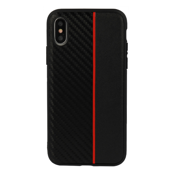 MOTO CARBON Ümbris jaoks Samsung Galaxy A6 Plus 2018 Must with punane stripe