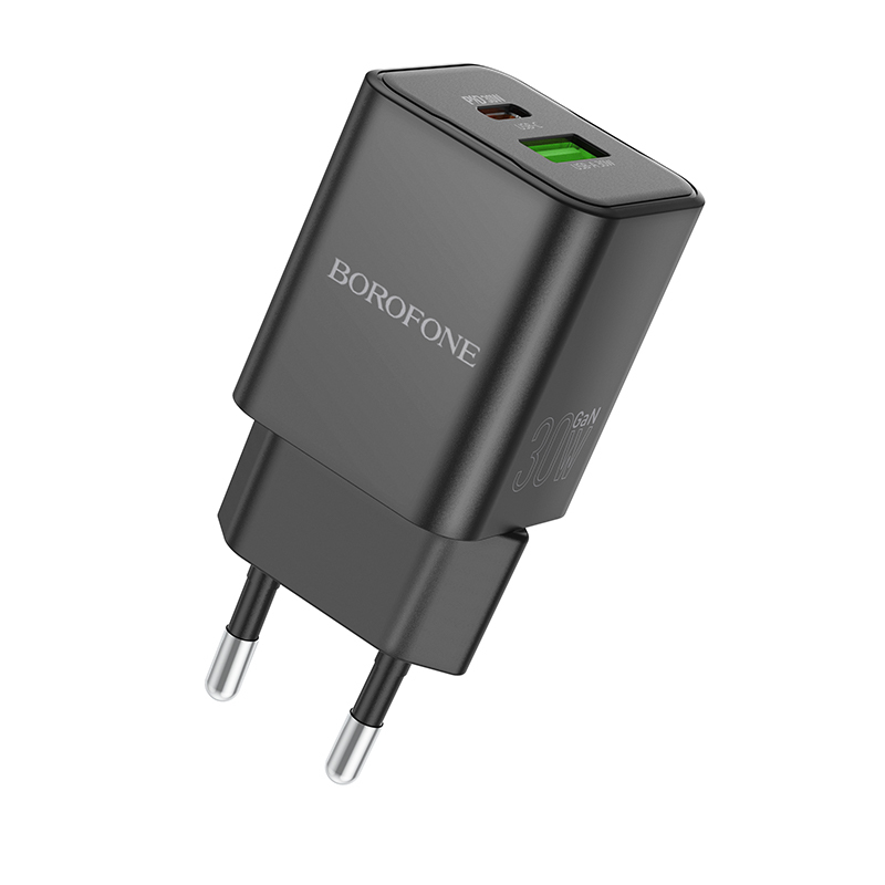 Borofone Wall Laadija BN14 Royal GaN - USB + Type C - QC 3.0 PD 30W must