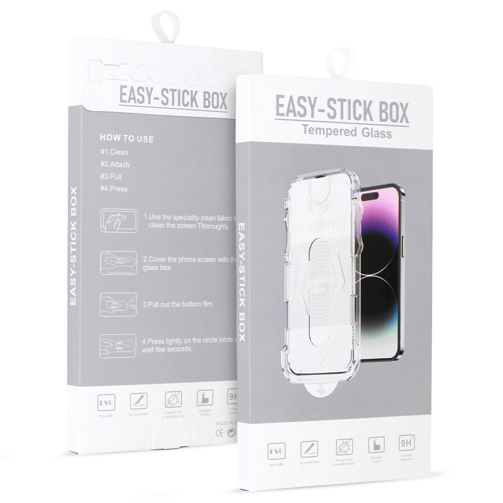 Karastatud klaas Full Glue Easy-Stick Box jaoks IPHONE 15 PRO BLACK