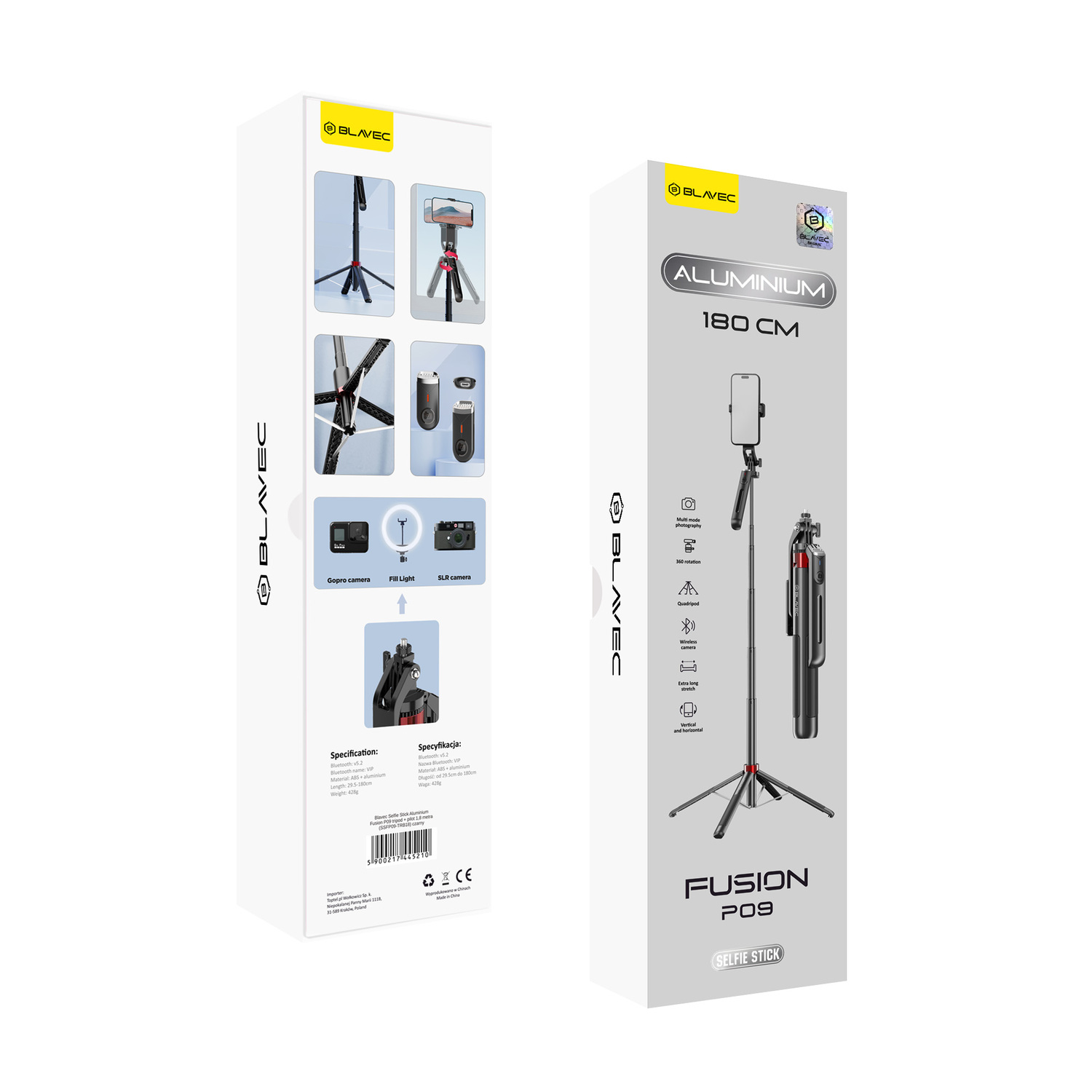 Blavec Selfie Stick Aluminium Fusion P-09 tripod + remote control 1,8 metres (SSFP09-TRB18) must