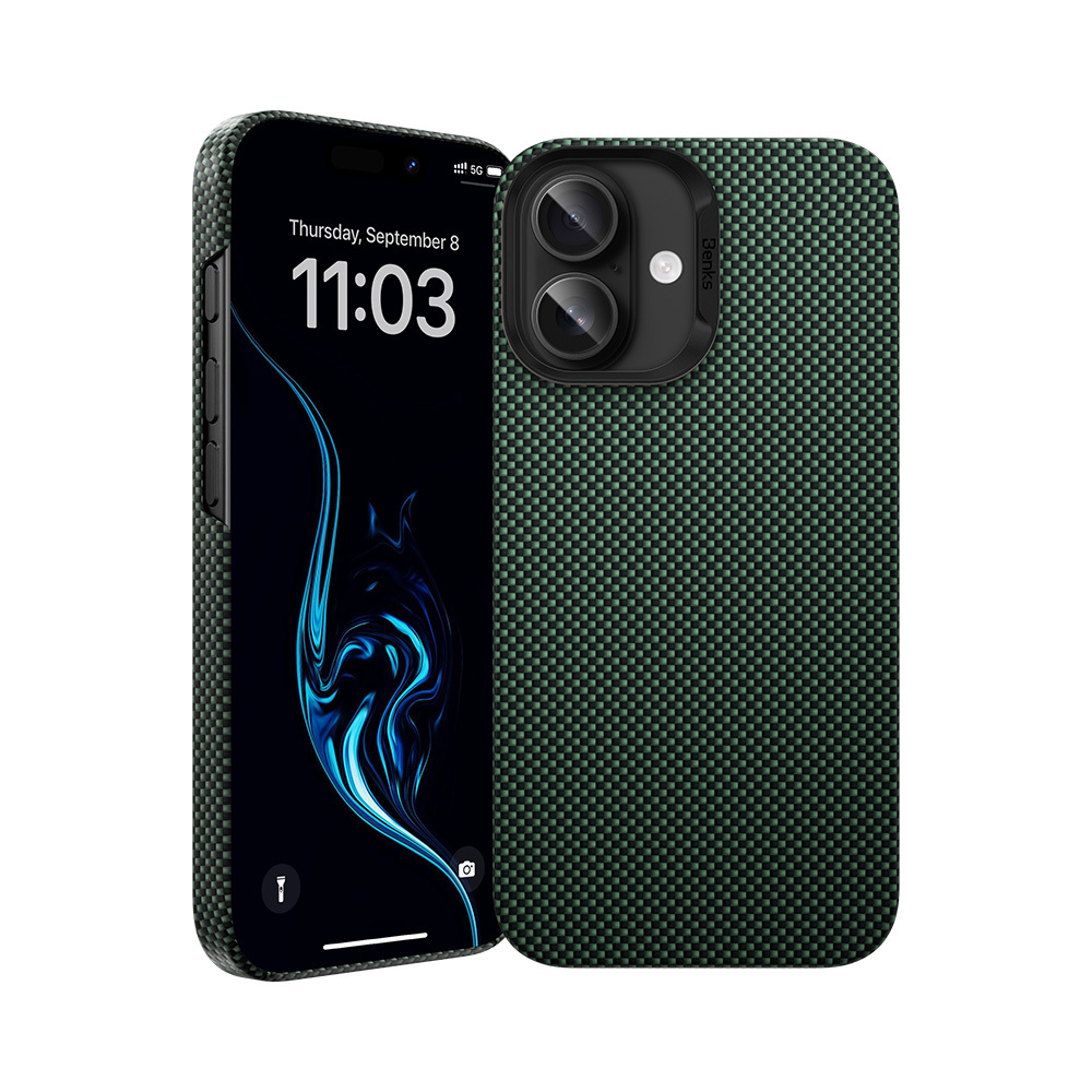 Benks Magnetic Armor Tint Kevlar 1000D (0064) jaoks Iphone 16 Plus roheline