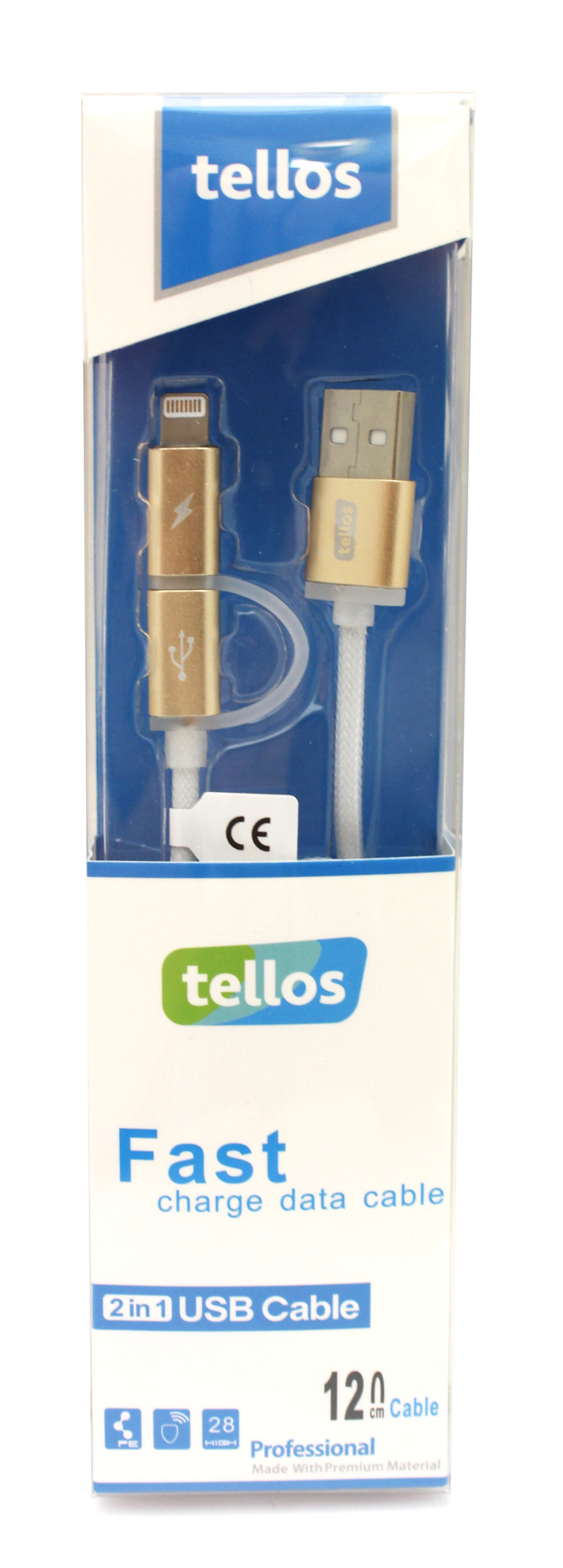 USB kaabel Tellos TPE 2in1 microUSB-Lightning kuldne, 1.2m