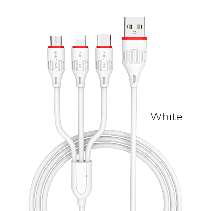 USB kaabel Borofone BX17 3in1 microUSB-Lightning-Type-C valge
