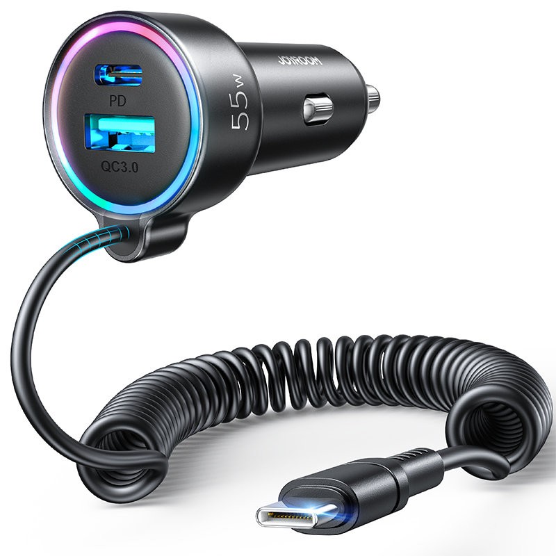 Car laadija Joyroom JR-CL07 3-in-1 USB/Type-C 55W + Type-C 1.5m must