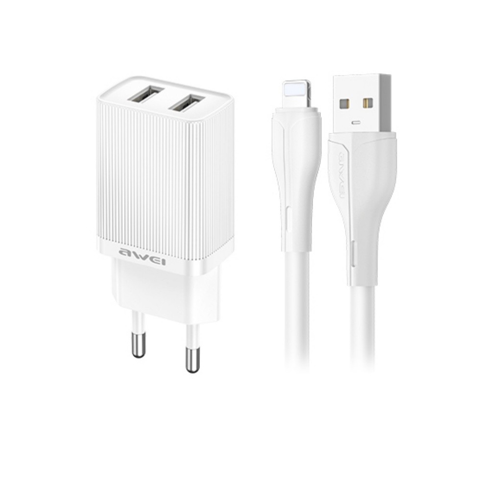 Laadija Awei C15L-EU 10W 2xUSB-A + USB-A to Lightning kaabel 1.0m valge