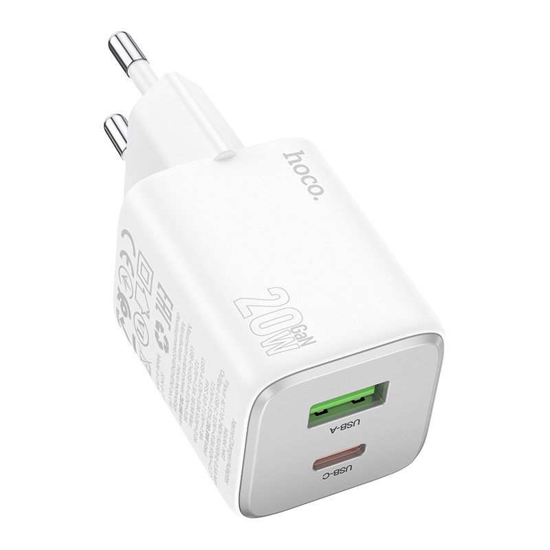 Laadija Hoco N41 20W GaN USB-A/USB-C valge