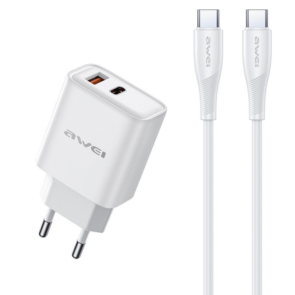 Charger Awei PD81C-EU 22.5W USB-A/USB-C + USB-C to USB-C cable 1.0m white