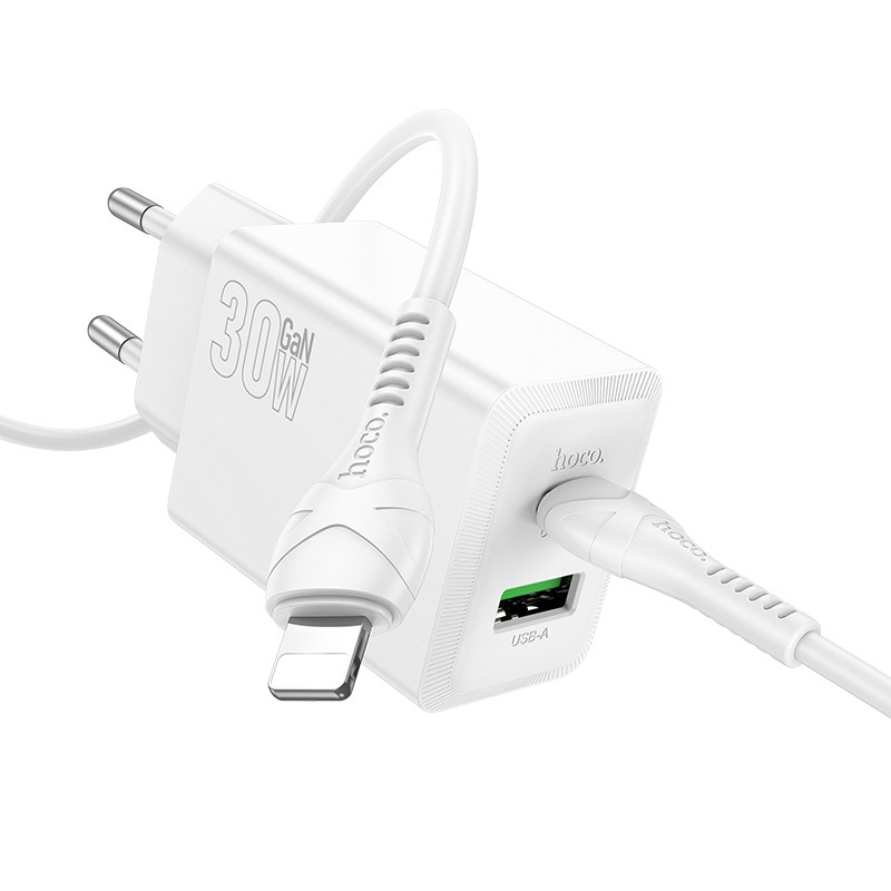 Charger Hoco N71 30W GaN USB-C/USB-A + USB-C to Lightning cable 1.0m white