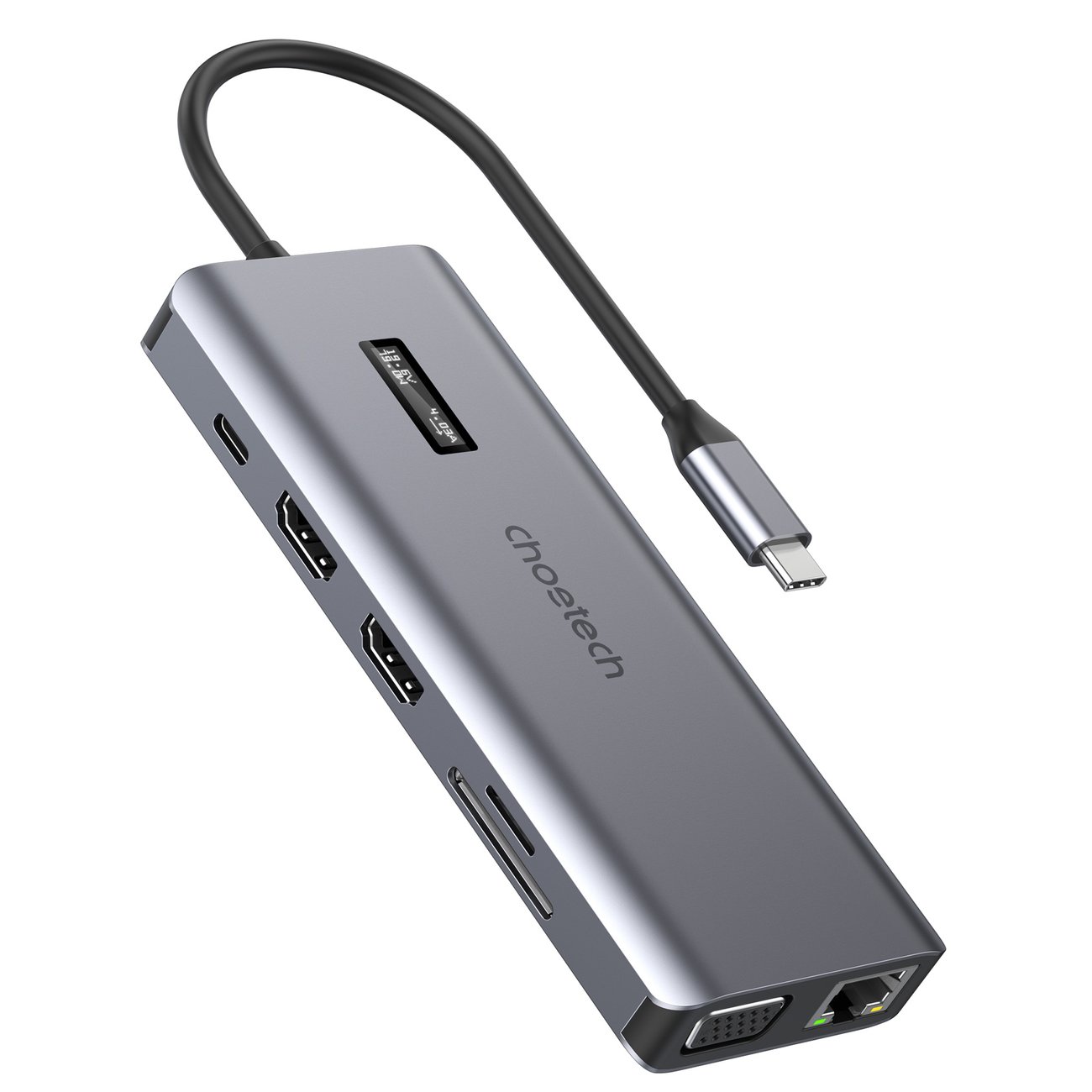 Choetech multifunctional HUB koos ekraan 12in1 USB-C to USB-C / USB-A / HDMI / VGA / AUX / SD / TF hall (HUB-M26)
