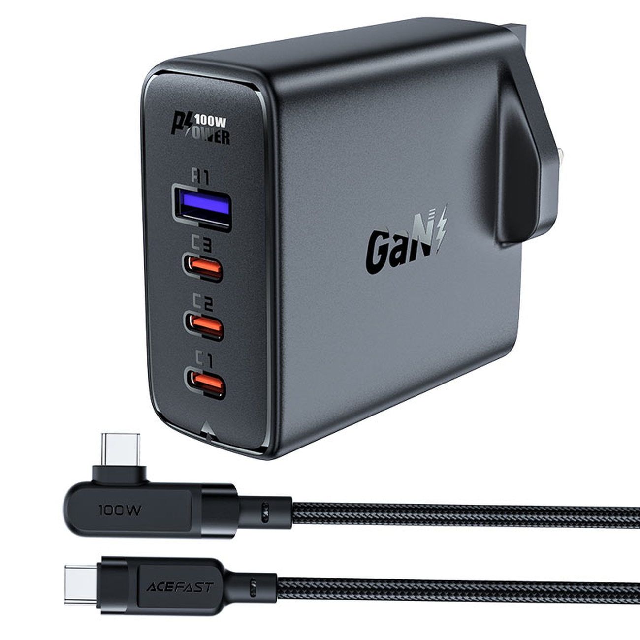 Fast Laadija GaN UK 100W Power Delivery 3x USB C 1x USB - must