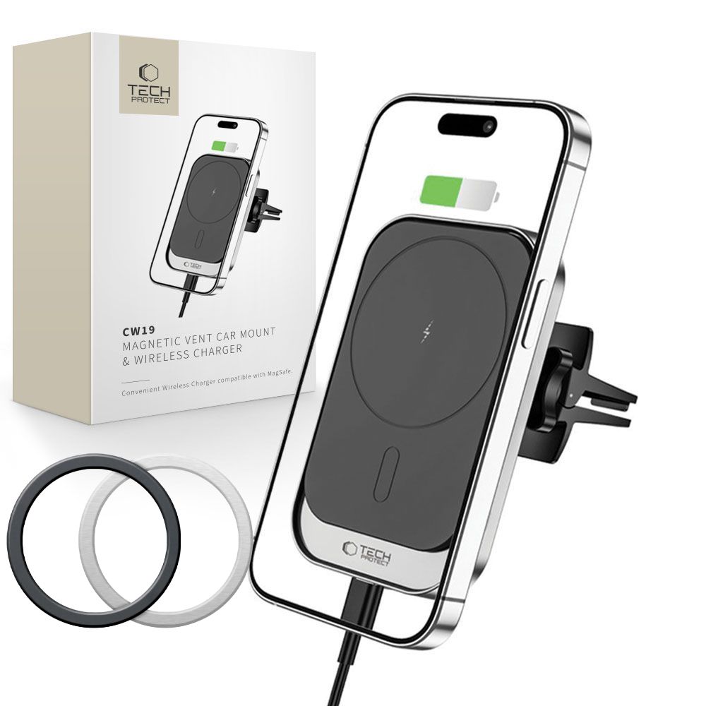 Tech-Protect CW19 MagSafe magnetic car hoidja koos 15W induktiivne laadija jaoks air vent - must