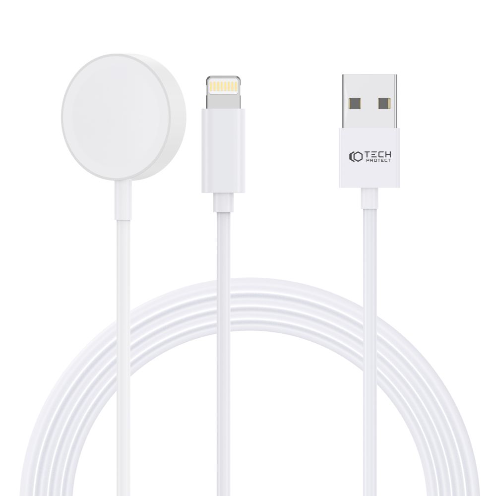 Tech-Protect UltraBoost 2 в 1 магнитное зарядное устройство с кабелями USB-C Lightning для Apple Watch 1.5м - белый