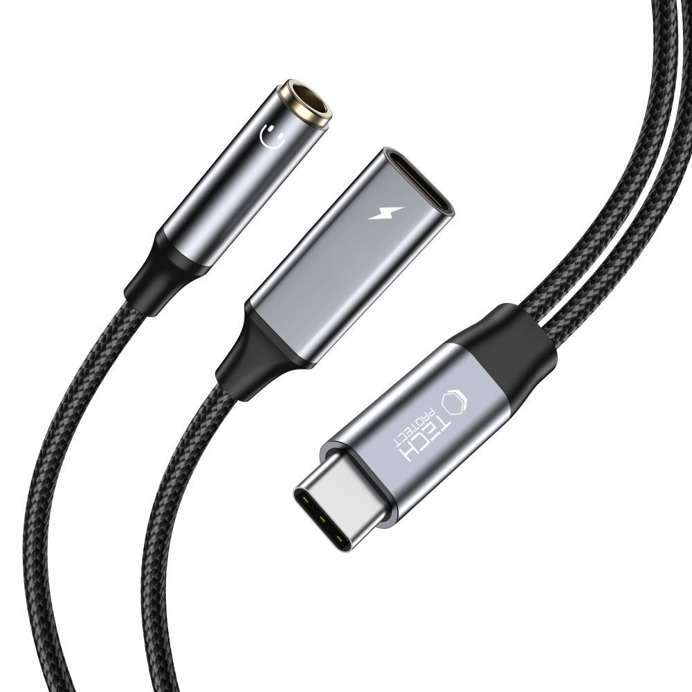 Tech-Protect UltraBoost USB-C (male) PD 60W 6A / mini jack 3.5mm (female) - USB-C (female) - must