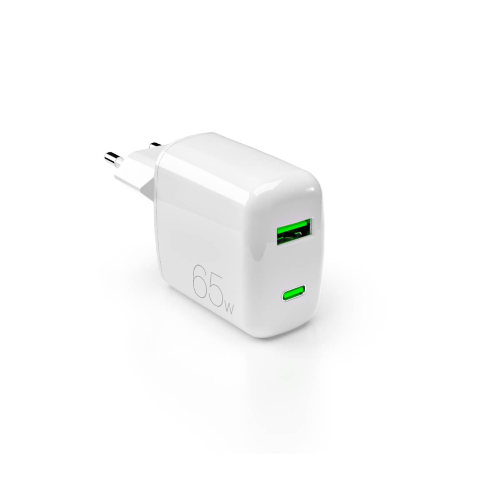 Puro 65W GaN USB-A USB-C Wall Laadija - valge