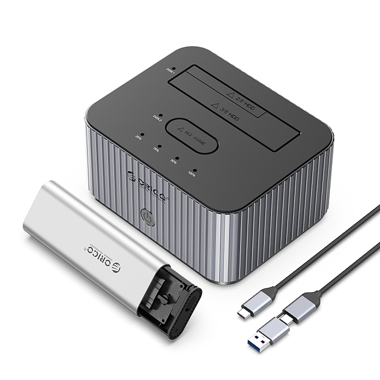 Orico IT28E-C 2-Disk Docking Station with M.2 NVME 2.5"/3.5 HDD/2.5" SSD Clone Function - Hall