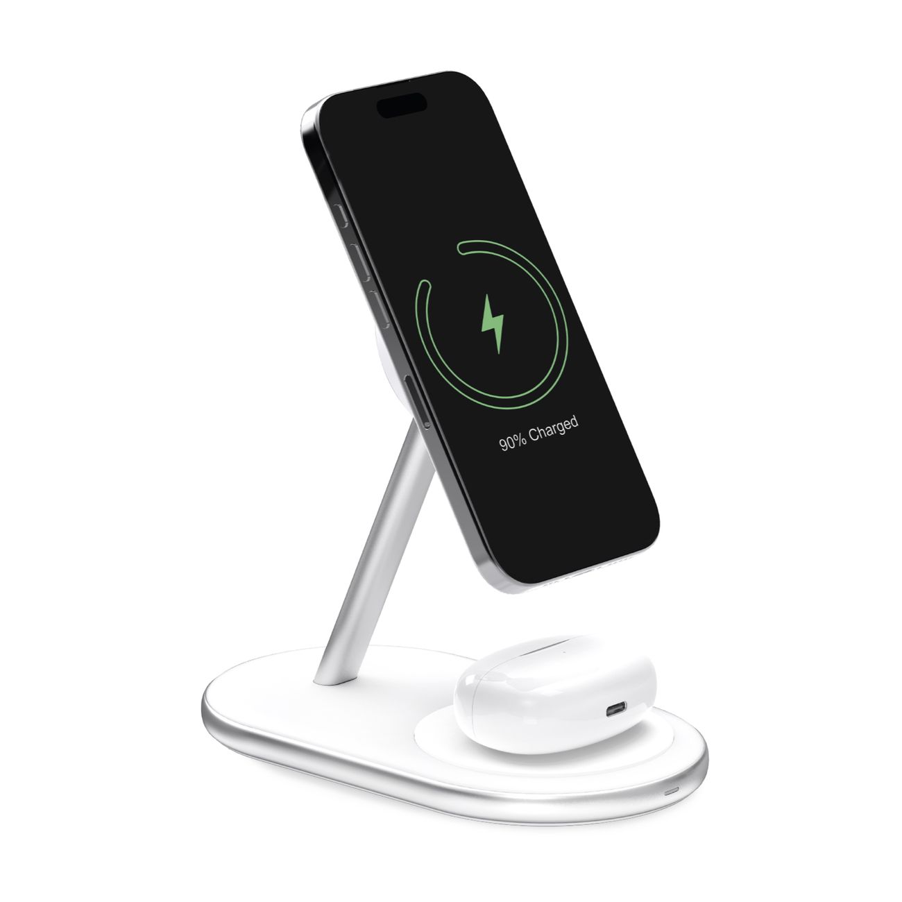 2in1 Puro Mag Station Wireless Charging Station jaoks Phone and Kõrvaklapid - valge