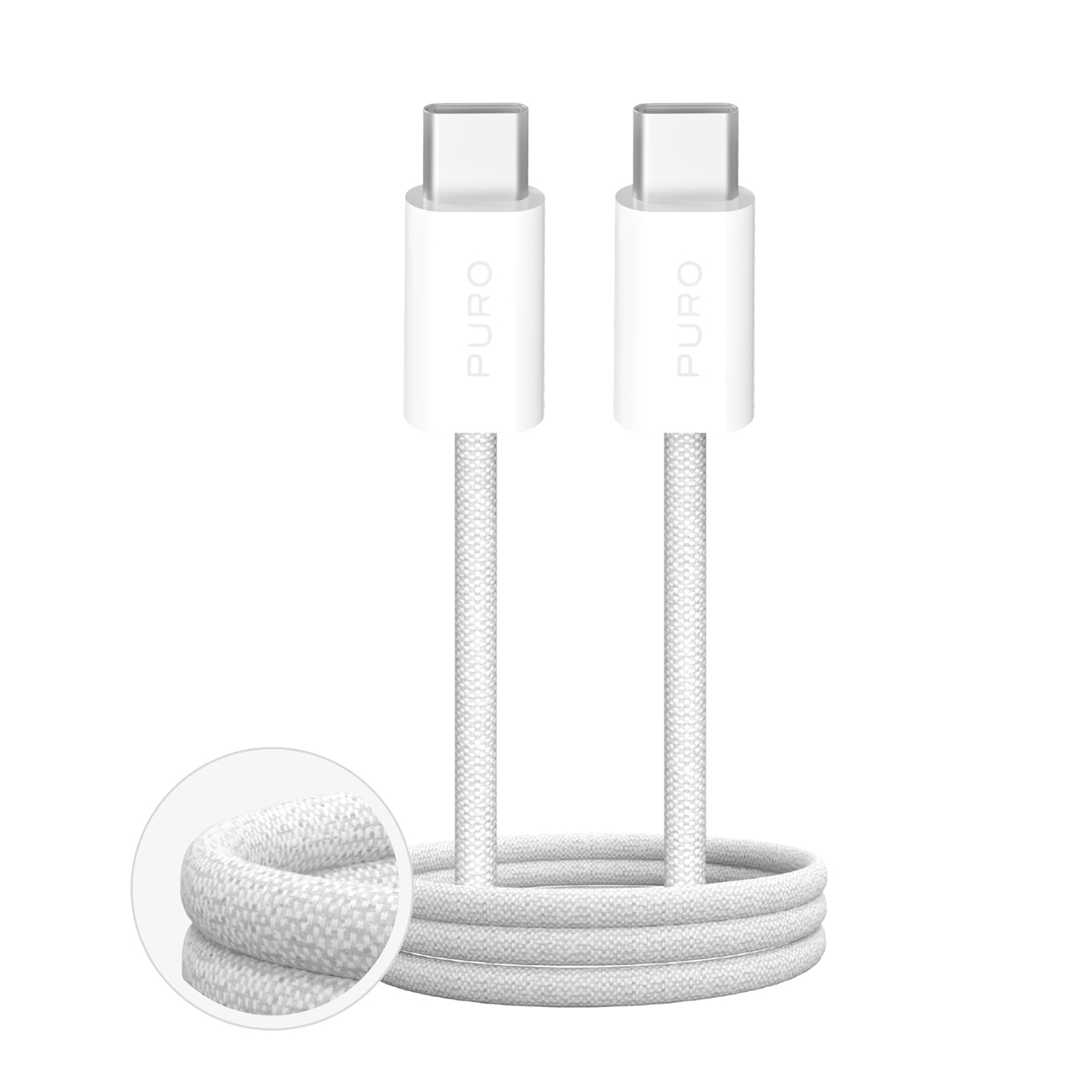 Puro Fabrik 60W Braided Kaabel USB-C - USB-C 3m - valge