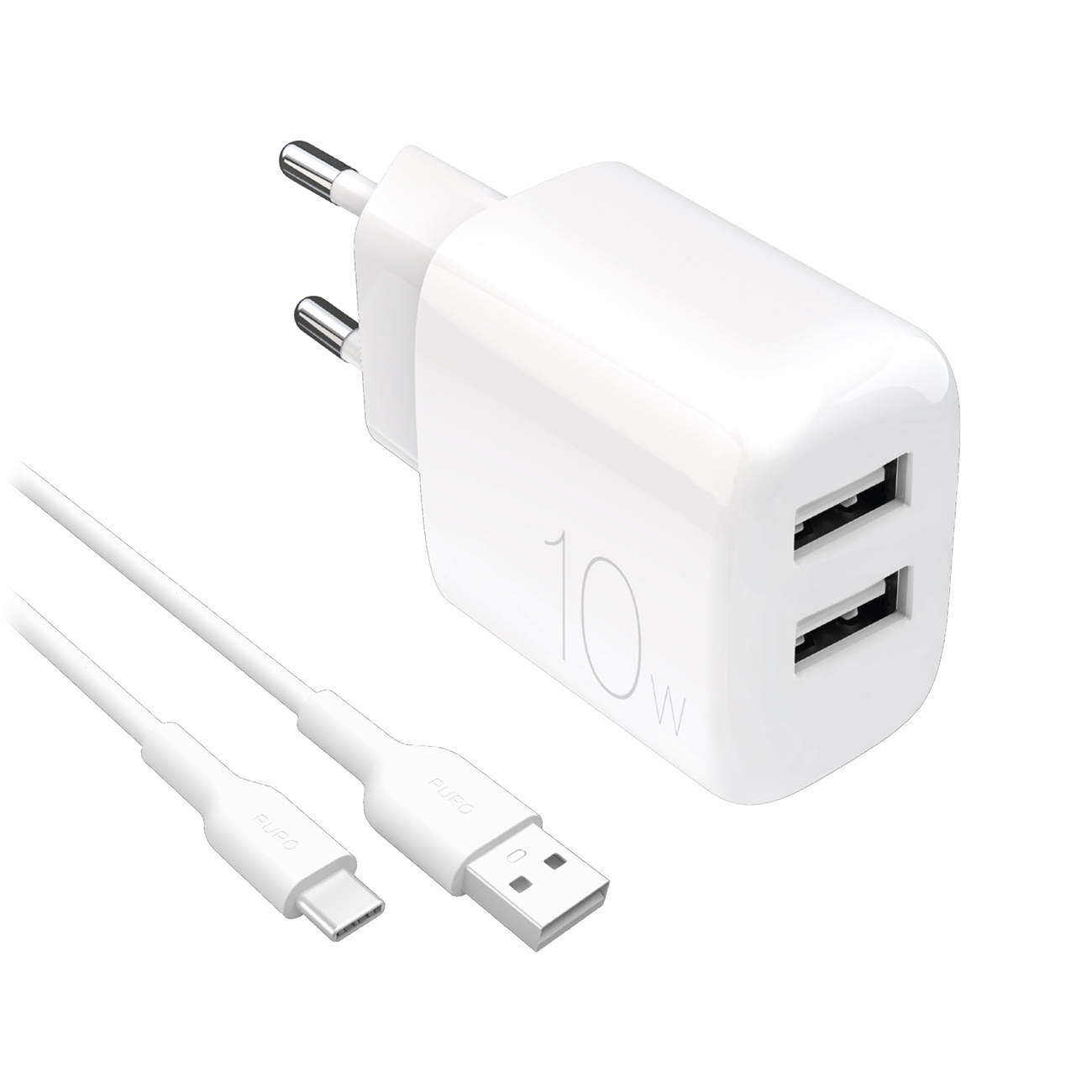 Puro PROLITE 10W 2x USB-A wall laadija + USB-A - USB-C kaabel 1.2m - valge
