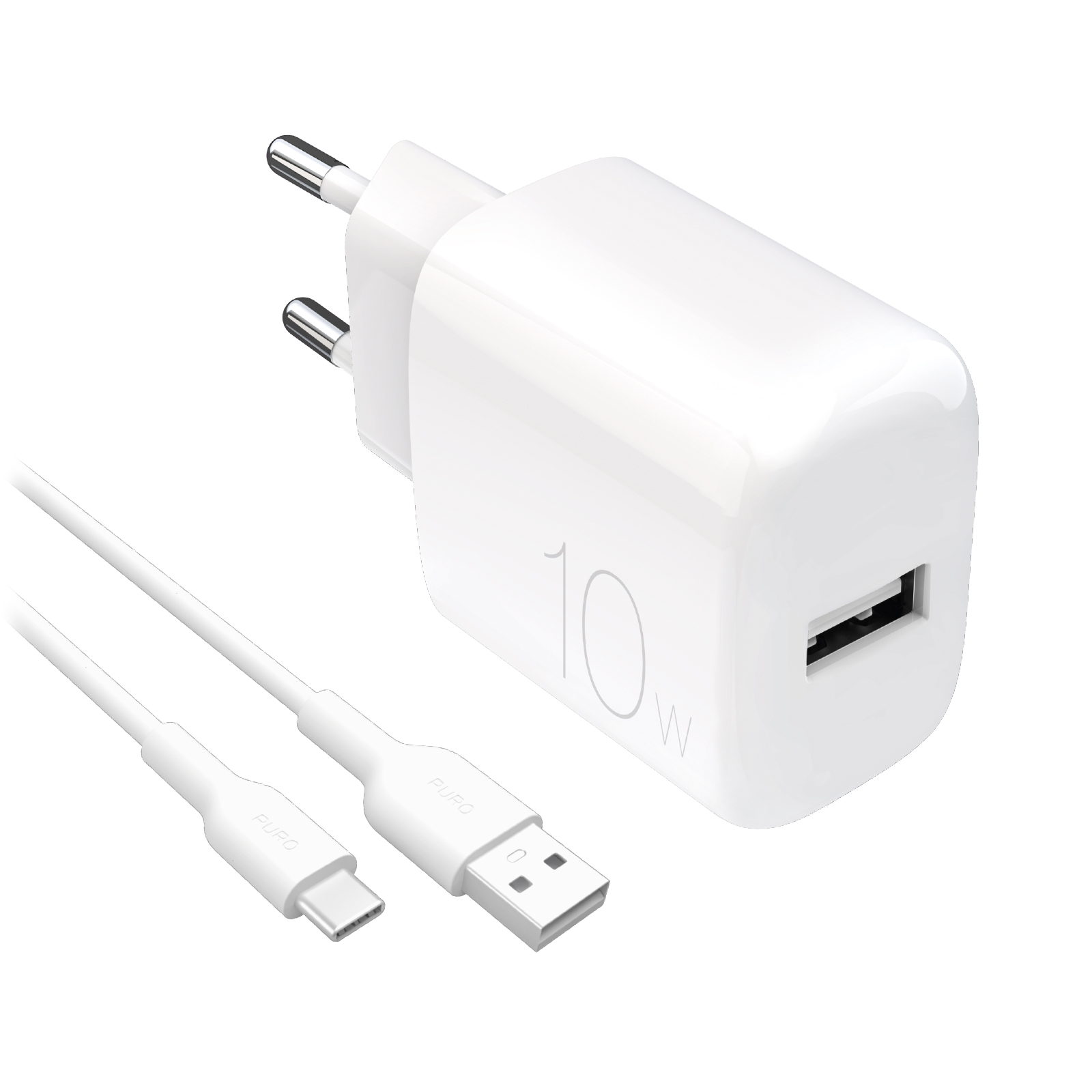 Puro PROLITE 10W USB-A wall laadija + USB-A - USB-C kaabel 1.2m - valge