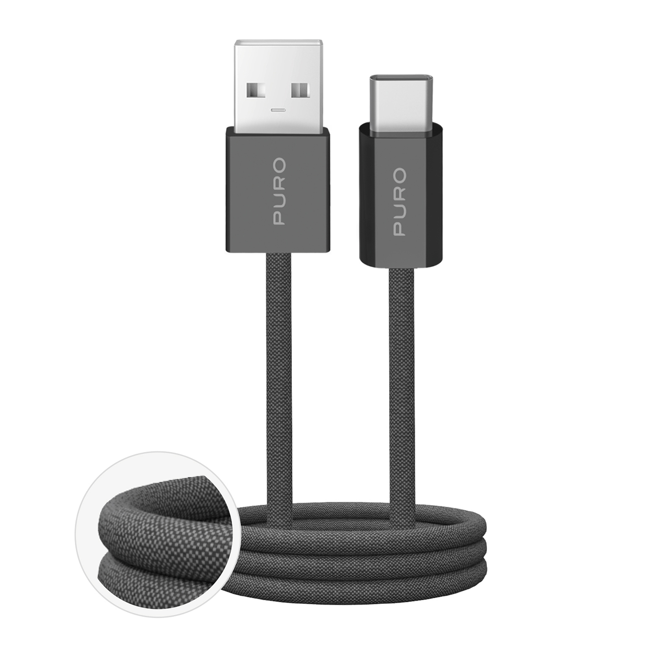 Puro Fabrik 2.0 10W USB-A - USB-C Braided Kaabel 1.5m - tumeroheline