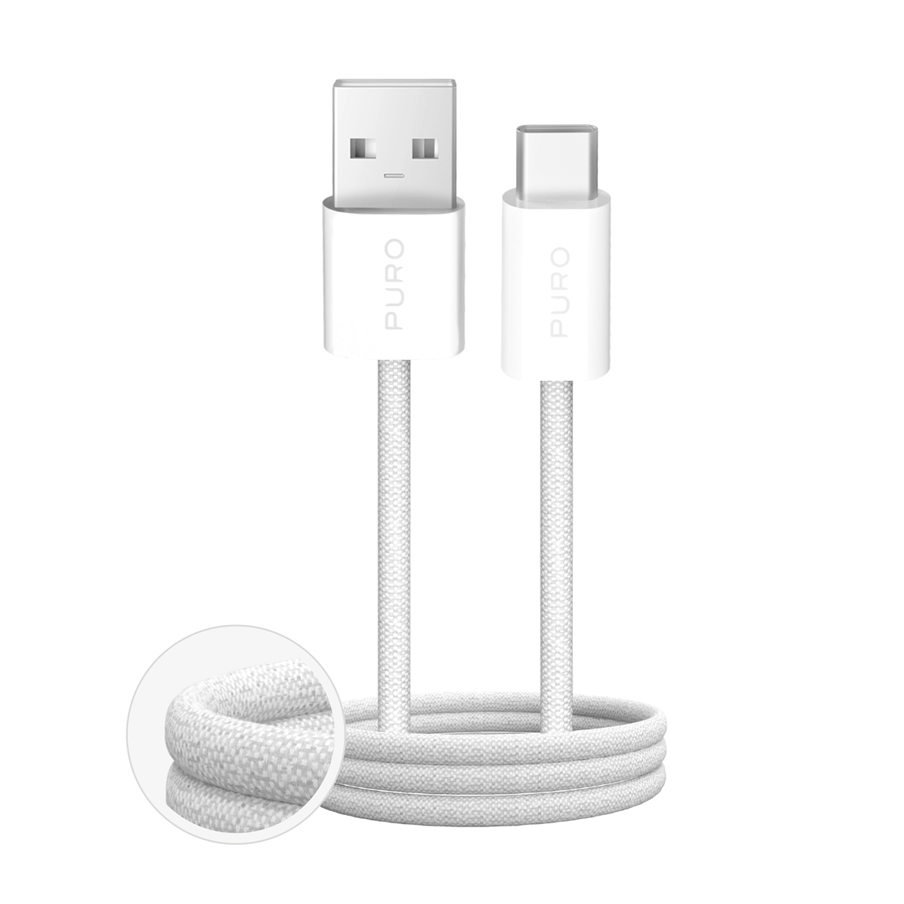 Puro Fabrik 2.0 10W USB-A - USB-C Braided Kaabel 1.5m - valge