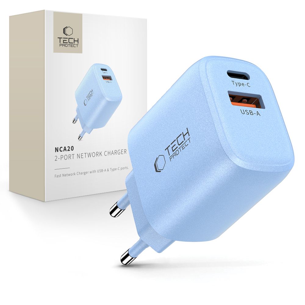 Tech-Protect NCA20 PD 20W QC3.0 USB-A / USB-C Wall Laadija - sinine